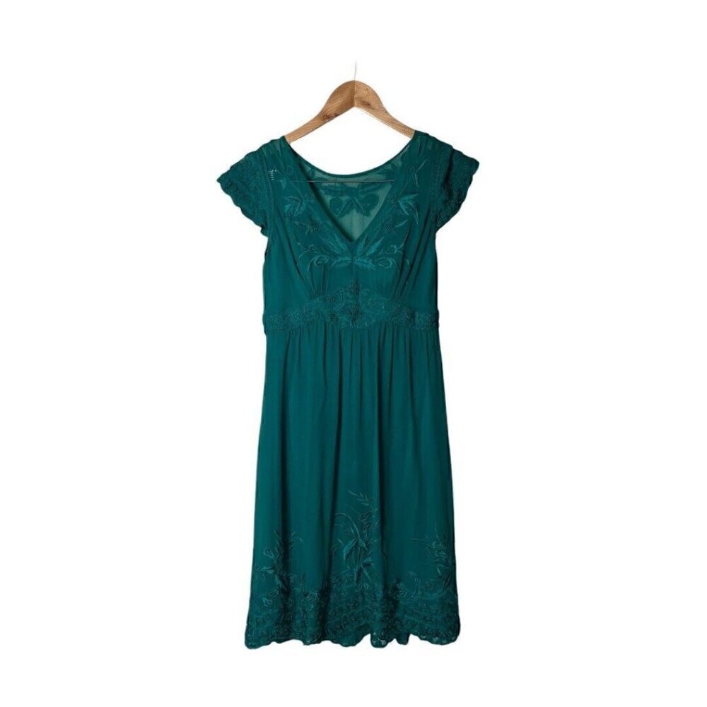 Y2K Sue Wong Dress Green Teal Embroidered 2 1001